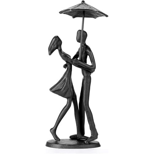 Sculptures Home Decor Couple Statue - Hand Crafted Sculptures for Living Room Romantic Figurines for Couple Metal Sculpture Art,Passionate Love Ornament for Valentines - style: Couple Statue Under Umbrella