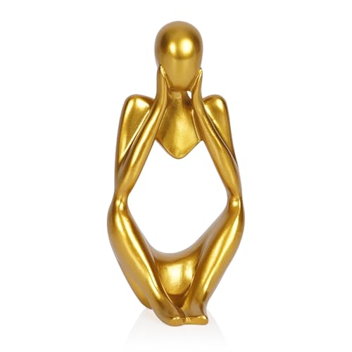 Sandstone Resin Thinker Style Abstract Sculpture Statue Collectible Figurines Home Office Bookshelf Desktop Decor (Small Gold, Focus) - color: Small Gold, size: Focus 1pc