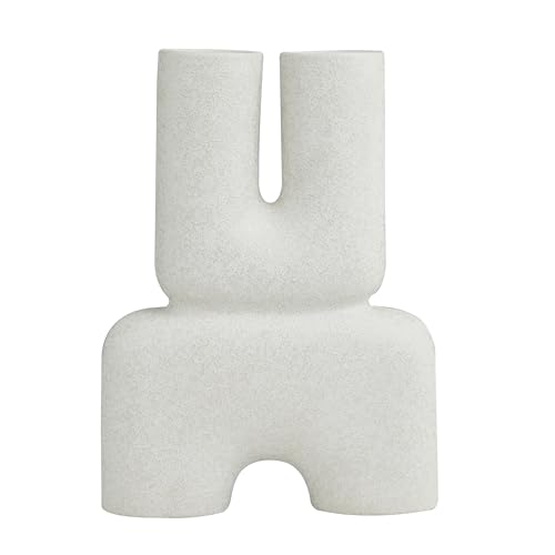 Deco 79 Ceramic Abstract Dual Opening U-Shaped Vase with Glossy Speckled Texture, 11" x 4" x 15", White - color: White