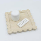Square Marble Decorative Tray with Scalloped Edge, Luxury Natural Stone Bathroom Vanity Tray, Dresser Top Perfume Coffee Home Kitchen Sink Tray, Key Trinket Ring - color: Beige Travertine