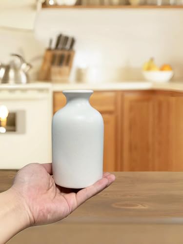 Ceramic White Small Vase, Minimalist Dry Flower Holder, Modern Farmhouse Decor for Tabletop, Shelf & Fireplace, Kitchen, Bedroom, Office Centerpiece - color: White, size: Medium