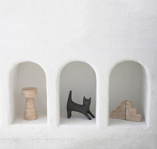 Chagoart Book Ends for Shelves-Concrete Heavy Duty Bookends-Book Stopper- Decorative Bookends for Heavy Books-Travertine Marble Look Book Ends Unique -Scallop Stone Bookends (Travertine)