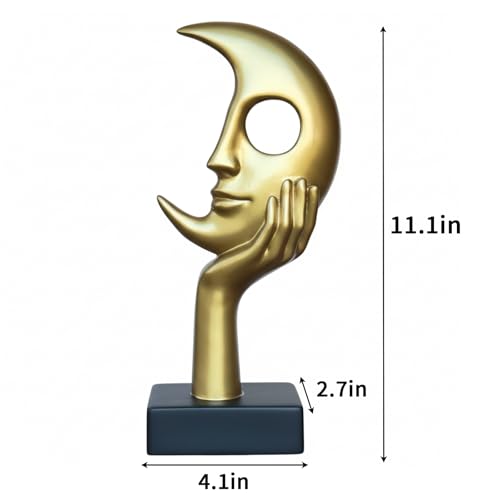 Thinker Statue, Abstract Moon-Faced Sculpture, Modern Home Decor Ornament, Suitable for Living Room, Bookshelf, Fireplace, and Office Decoration, Resin Statue - color: Metallic Gold, size: Large