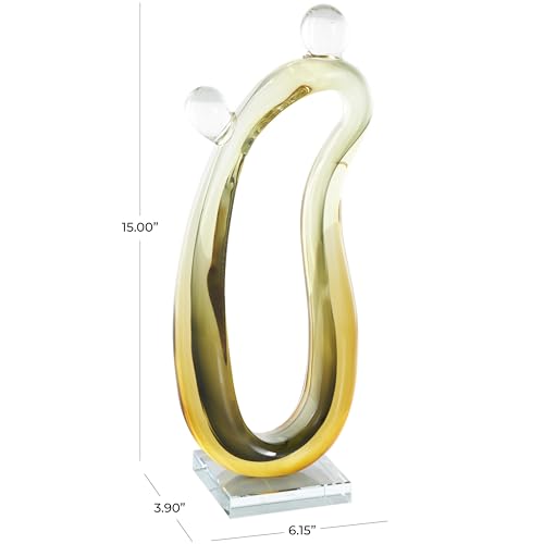 Deco 79 Glass Abstract Decorative Sculpture Curved Cutout Ombre Home Decor Statue with 2 Small Orbs, Accent Figurine 6" x 4" x 15", Orange - color: Orange, size: 6" x 4" x 15"