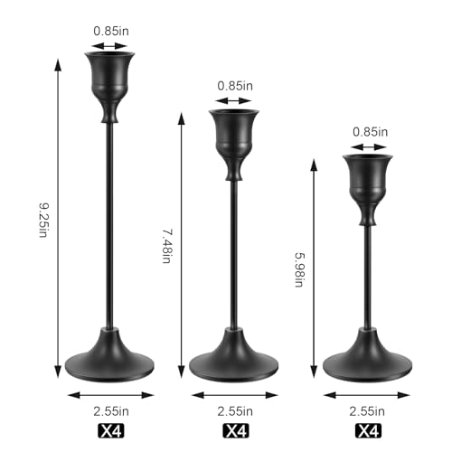 NLBTW Set of 12 Black Taper Candle Holders, Candlesticks Holders Bulk Decorative，Vintage Candlestick Holder Decorative Metal Candle Sticks Home Decor Centerpieces for Table Mantel Festive Decorations - color: Black, size: 4 sets (12 pcs)