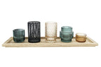 Bloomingville 5-Piece Embossed Glass and Metal Tealight Candle Holders in a Wood Tray, Multicolor
