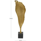 Deco 79 Aluminum Metal Abstract Decorative Sculpture Textured Leaf Home Decor Statue with Black Marble Base, Accent Figurine 8" x 4" x 30", Gold