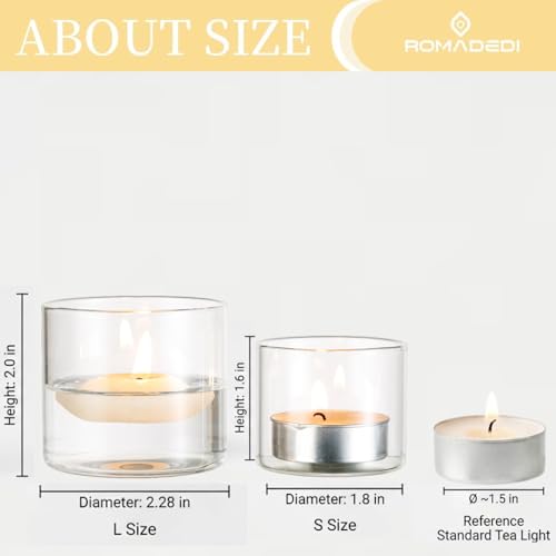 Romadedi Votive Tealight Candle Holders - 24 pcs Clear Glass Tea Light Holders Bulk Small Table Centerpieces Wedding Decor Party Dinner Home Decorations Festivals Christmas - color: Clear, size: S-12pcs+L12pcs