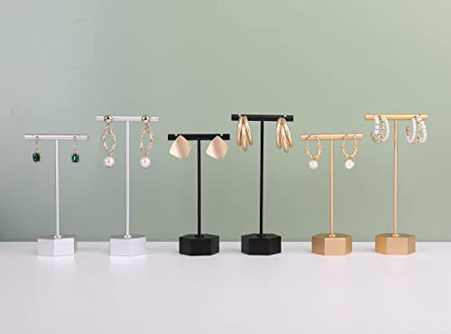GemeShou Black Metal 2pcs Earring Display T Stand for Show, T Bar Jewelry Holder Tree for Retail Photography 【Black-Hexagon Base 2pcs Height 4.5" and 5.3"】 - color: B1/Black Hexagon Base 2pcs Height 4.5" and 5.3"