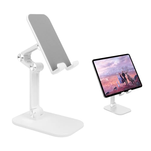 Foldable Phone Stand for Desk - Adjustable Height & Angle Cell Phone Holder, Portable Tablet Stand with Anti-Slip Base for Home, Office, and Travel, Compatible with iPhone & All 4-11" Devices (White) - color: White