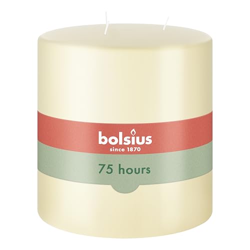 BOLSIUS Three Wick Big Pillar Candle Ivory – 6x6 Inches - Premium European Quality - 75 Hours Burn Time - Relight Unscented Large Pillar Candle - Smooth & Smokeless Flame - Wedding, & Party Candle - size: 6 x 6 Inches