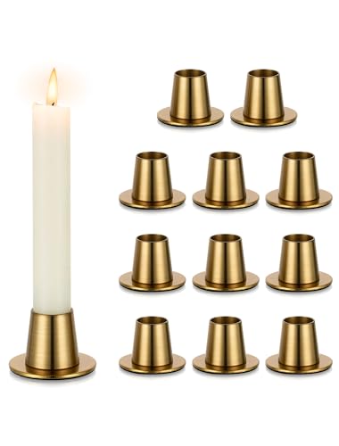 NUPTIO Gold Candlestick Holder Bulk: Set of 12 Brass Small Taper Candle Stick Holders - Short Modern Metal Candleholder for Thanksgiving Christmas Holiday Decor - size: Style 2
