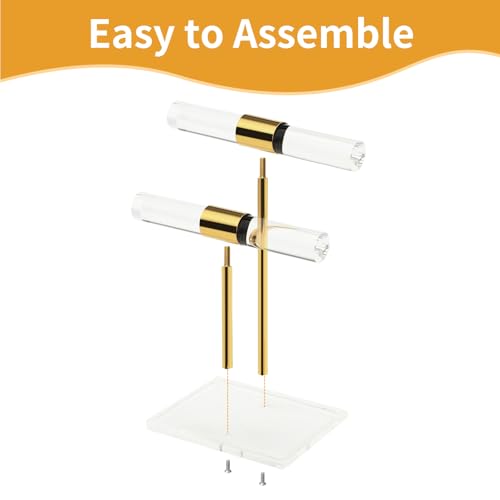 Acrylic Bracelet Holder, Necklace Holder Display Stand, 2 Tier T-Bar Jewelry Organizer, Stainless Rod Tangle-free Countertop Jewelry Rack for Vendors Retail Store Home, Gfit for Women - size: 2 Tier