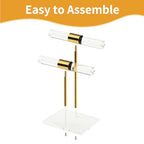 Acrylic Bracelet Holder, Necklace Holder Display Stand, 2 Tier T-Bar Jewelry Organizer, Stainless Rod Tangle-free Countertop Jewelry Rack for Vendors Retail Store Home, Gfit for Women - size: 2 Tier