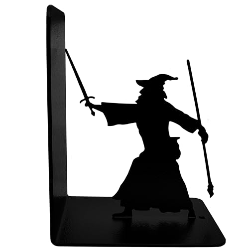 Decorative Bookends - Metal Book Ends - Black Finish - Wizard bookends Magical Bookends - 7" Tall bookends Heavy Bookends for Shelves - size: 7 x 5.5 x 4 inches | 1.8 pounds