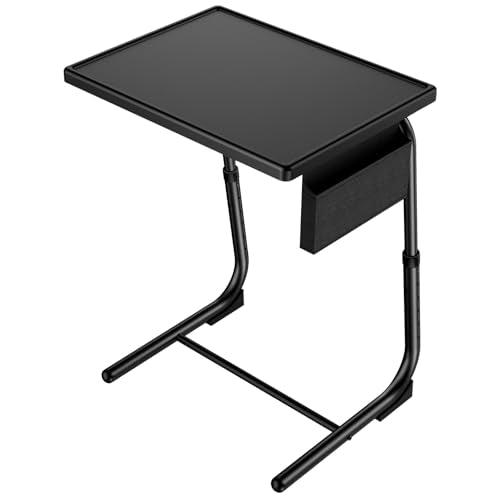 HUANUO TV Tray, Adjustable TV Dinner Tray Table, 20.5 x 15.4 inch Folding Tray Table with Storage Pocket, 6 Height Settings, 3 Angle Adjustments, Comfortable Tray Tables for Bed & Sofa, HNTT04B