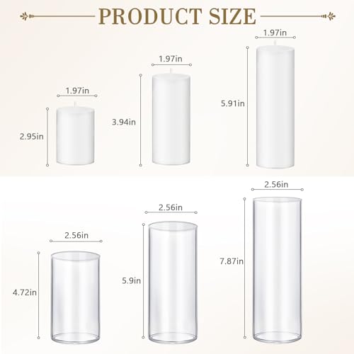 Homjoy 24 PCS White Pillar Candles with Glass Candle Holders Clear Hurricane Candle Holders Glass Cylinder Vases for Centerpieces Wedding Party, Event, Home Office (12 Candles+12 Candle Hoders) - style: 24 PCS White