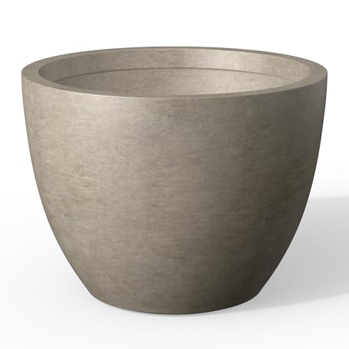 Kante 17.3 Inch Round Concrete Planter - Classic Large Indoor/Outdoor Plant Pot with Drainage Hole and Rubber Plug, Suitable for Gardens and Patios, Weathered Concrete - color: Weathered Concrete, size: 17.3"Dia x 13"H
