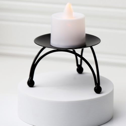 Geesatis 2 Pcs Candlesticks for Pillar Candles Metal Modern Style Pillar Candle Holder Stand Plate Candle Tray for Party, Black - color: Black