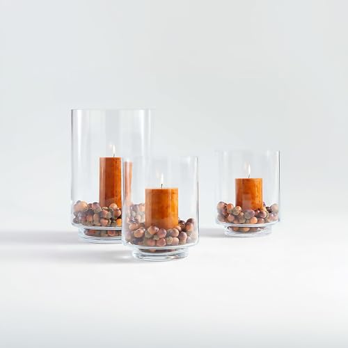 WGVI Clear Glass Pedestal Hurricane Candle Holder, 7" W, 9" H, Footed Decorative Vase for Pillar Candles, Elevated Cylinder Candleholder on a Riser Round Base, Centerpieces, Home Décor, 1 Piece - size: 9"H