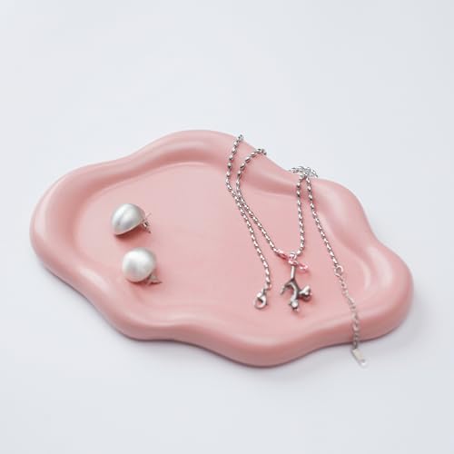 Jewelry Dish Trinket Tray for Women, Ring Dish Holder, Unique Cloud Shape Ceramic Plate Cute Things Vanity Aesthetic Room Decor Mother's Day Birthday (Pink) - color: Pink