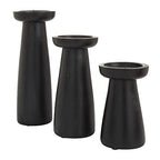 Deco 79 Mango Wood Decorative Candle Holder Pillar Candle Stand, Set of 3 Candlestick Holder 10", 6", 8" H, Black