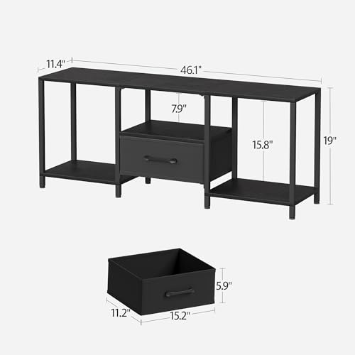 JARHETUN TV Stand with Fabric Drawer for 55 Inch TV, Entertainment Center with Open Shelves, Media TV Console Table for Living Room, Bedroom, Black - color: Black, size: 46.1 Inches