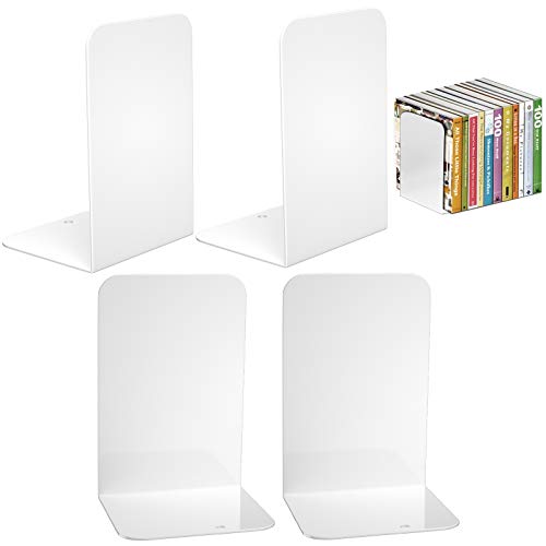 VFINE White Bookends 2 Pair, Metal Shelf Book Ends, Bookends for Shelves, Book Stopper for Heavy Books, Book Dividers for Home Office - color: White 2 Pairs Bookends