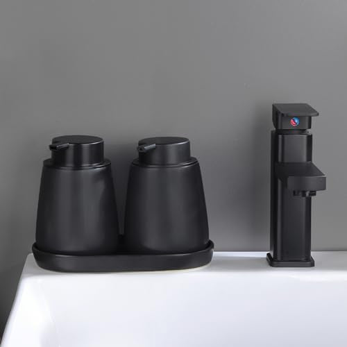 2 Pack Matte Black Round Soap Dispenser Tray - 8'' Ceramic Vanity Tray & Organizer Plate Set, Bathroom & Kitchen Countertop Decor for Soap Dispenser, Jewelry, Cosmetics, Sink - color: Black - 2 Pack