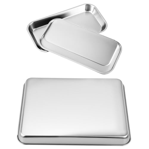 QWORK Stainless Steel Instrument/Tool Organizer Trays, Service Trays (3 x Small Size, 1 x Large Size