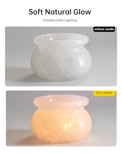 Natural Calcite Tealight Candle Holder, Crystal Bowl, Hand Carved Solid Stone Bowl, Unique Crystal Pattern, Decorative Candle Holder for Home Decor, Bathroom, Meditation, Gift