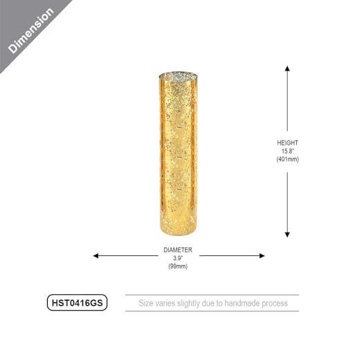 WGVI Hurricane Candle Holder Sleeve, W: 4", Ht: 16", Gold Speckled Glass Cylinder Open Both Ends, Chimney Tube Shade, 1 Piece - size: 4x16"H