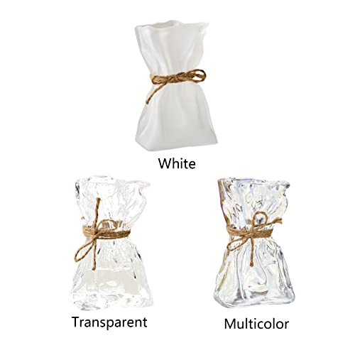 Irregular Shaped Vase for Flower, Unique Matte Glass Vase with Rope Crinkle Paper Design Hydroponic Art Flower Vase for Wedding, Dinning, Bookshelf, Home Decoration or Gift(Transparent)