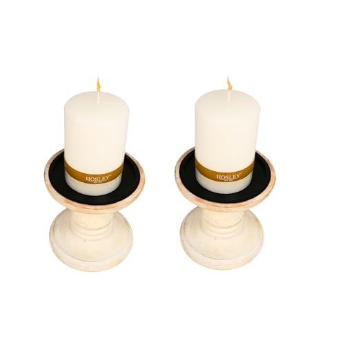 Hosley White 5 Inch High Wooden Pillar Candle Holder Country Style. Ideal Gift for Wedding Party Home Spa Reiki Aromatherapy LED Votive Candle Gardens W1 - color: White X 1count
