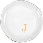 ProCase Ceramic Jewelry Tray, Initial Ring Dish Trinket Plate Engagement Gift, Small Personalized Monogram Ring Bowl for Wedding, White Decorative Jewelry Holder for Women Vanity -Letter J - style: J