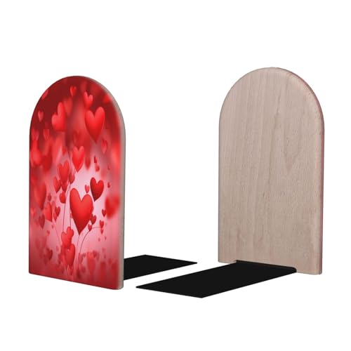 Love Heart Shape L-Shaped Book Ends 1 Pair Wood Bookends Valentine's Day Book End Supports for Heavy Book Shelf Holder Home Decorative - color: Love Heart Shape