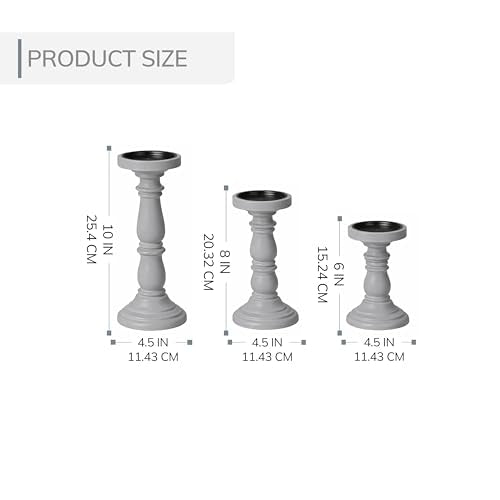 JFY Designs Hand Carved Solid Wood Candle Holder Set of 3 - Pillar Candle Holders Decorative Candlestick Holder for Home Décor, Wedding, Dinning, Party - color: White Wash