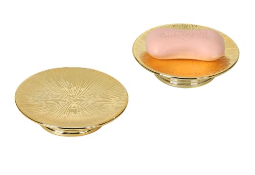 Ceramic Gold Candle Holders Set 2 Modern Pillar Candle Stand Candle plate Table Centerpiece Jewelry dish golden Tray riser display stand for Home,Dinning,Party,Wedding,Birthday,Anniversary Decorations - color: Gold