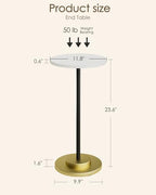 Masupu Drink Table, Round Side Table for Small Spaces, Pedestal Side Table, Small End Table with Metal Base, for Living Room, Bedroom, Bathroom, White - color: 02.white Black Gold