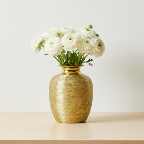 Gold Ceramic Vase - 7 Inch Modern Flower Vase for Centerpiece, Textured Decorative Vases Home Decor, Weddings, Dining, Bathroom, Nightstand, Decoration - color: Gold
