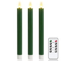 GenSwin FlamelessTaper Candles Flickering with 10-Key Remote, Battery Operated Led Warm 3D Wick Light Window Candles Real Wax Pack of 3, Christmas Home Wedding Decor(Green, 0.78 X 9.64 Inch) - color: 3-Green
