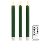 GenSwin FlamelessTaper Candles Flickering with 10-Key Remote, Battery Operated Led Warm 3D Wick Light Window Candles Real Wax Pack of 3, Christmas Home Wedding Decor(Green, 0.78 X 9.64 Inch) - color: 3-Green