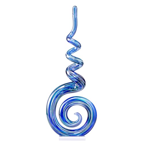 15" Tall Hand-Blown Murano-Style Glass Sculpture Statues Art Ornament Statue Figurines Home Decor Accent Piece Coastal Ocean Nautical Home Decor,Shelf,TV Stand,Tabletop Centerpieces,Wonderful Gift - color: Navy Blue