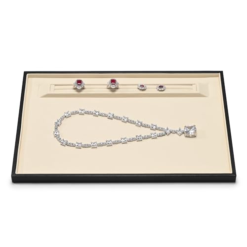 Oirlv Custom Recessed Jewelry Display Tray - Large Size (13.78"x9.45"x0.59") Premium Organizer for Necklace, Ring & Earring Set, Beige Large - color: Beige, size: 13.78″ L×9.45″ W