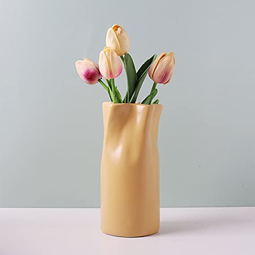 Nordic Ceramic Vase Modern Abstract Art Geometric Flower Plant Holder Decor - size: Yellow lace