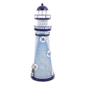 Amosfun Nautical Lighthouse Candle Holder Metal Tea Light Stand Mediterranean Desk Decor with Large Round Holes for Home Office Table Display