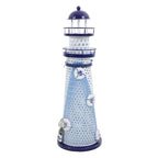 Amosfun Nautical Lighthouse Candle Holder Metal Tea Light Stand Mediterranean Desk Decor with Large Round Holes for Home Office Table Display