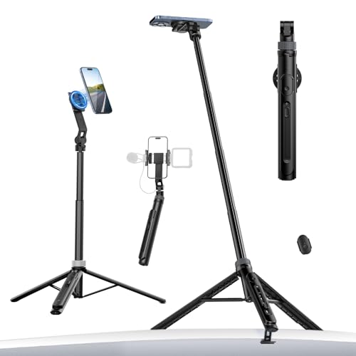 ULANZI TT88 Magnetic Tripod for iPhone 17, 57" Extendable Selfie Stick w Remote, 2-in-1 Phone Clip & Dual Cold Shoe Mounts-Lightweight Phone Tripod Stand for Vlogging, Travel, Video Recording, Black - color: Black