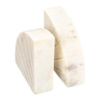 Creative Co-Op Modern Arched Semicircle Marble Bookends with Carved Detail, Set of 2, White