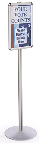 Displays2go Poster Display Stands for 11” x 17” Images Silver Finished Aluminum Metal Constructed Snap Frame Racks – Quick Clip Displays 54" Tall with Weighted Bases (QCRND1117A)